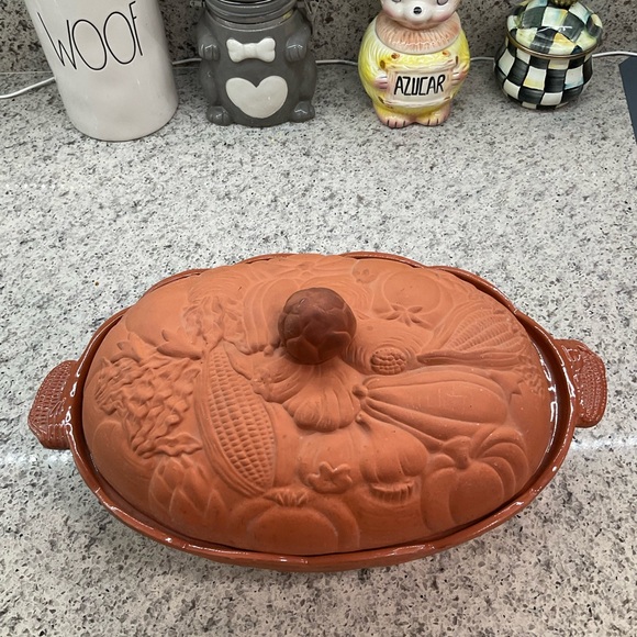 VINTAGE BOSTON WAREHOUSE TERRA COTTA DOUBLE HANDLE DUTCH OVEN BAKING DISH W/LID - Picture 2 of 10
